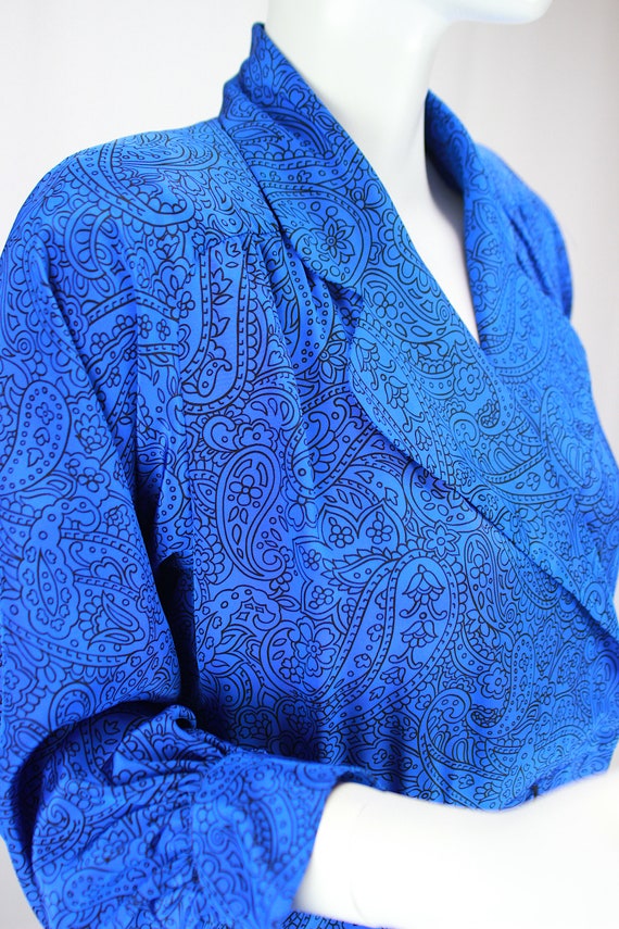 Vintage Dress Midi Secretary Wrap Shirt Dress Blu… - image 4