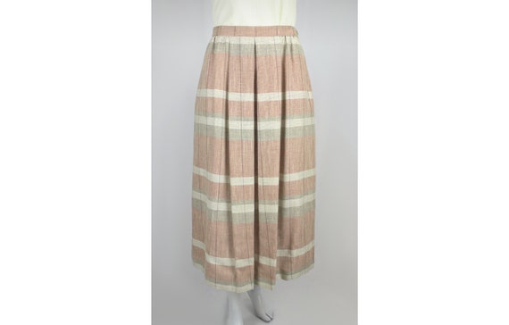 Vintage Pleated Striped Skirt Plaid Pink Grey Bro… - image 1
