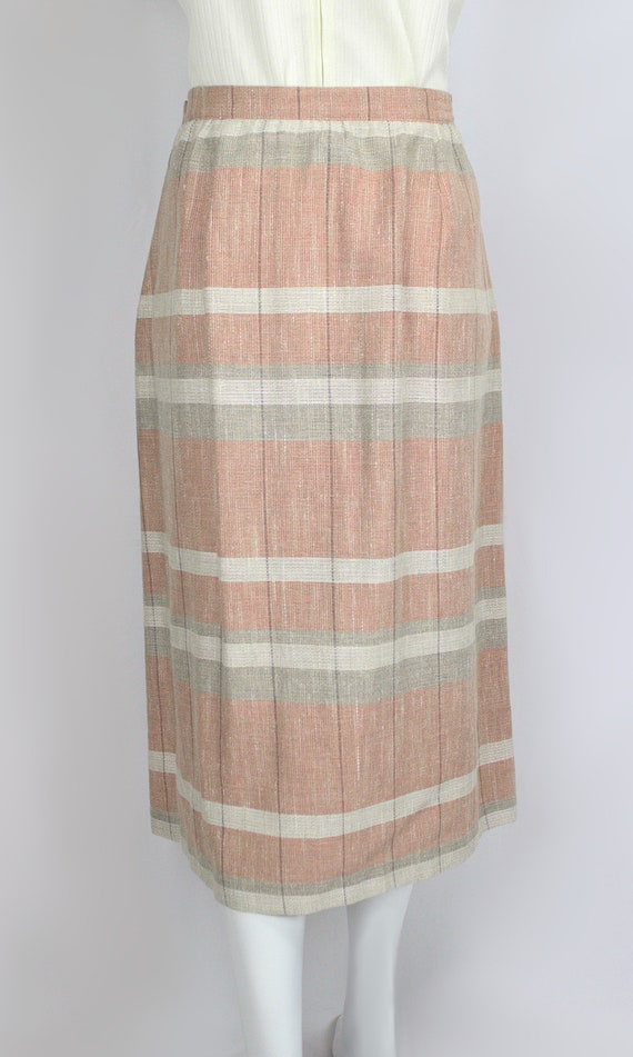 Vintage Pleated Striped Skirt Plaid Pink Grey Bro… - image 3