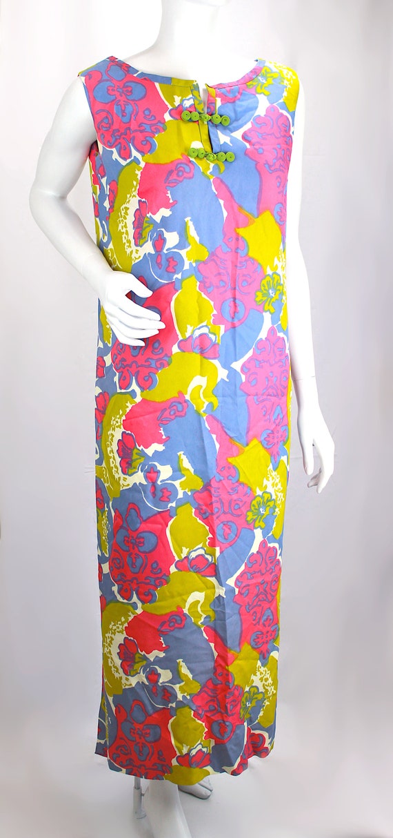 Vintage Hawaiian Dress Long Silk Floral Colorful … - image 2