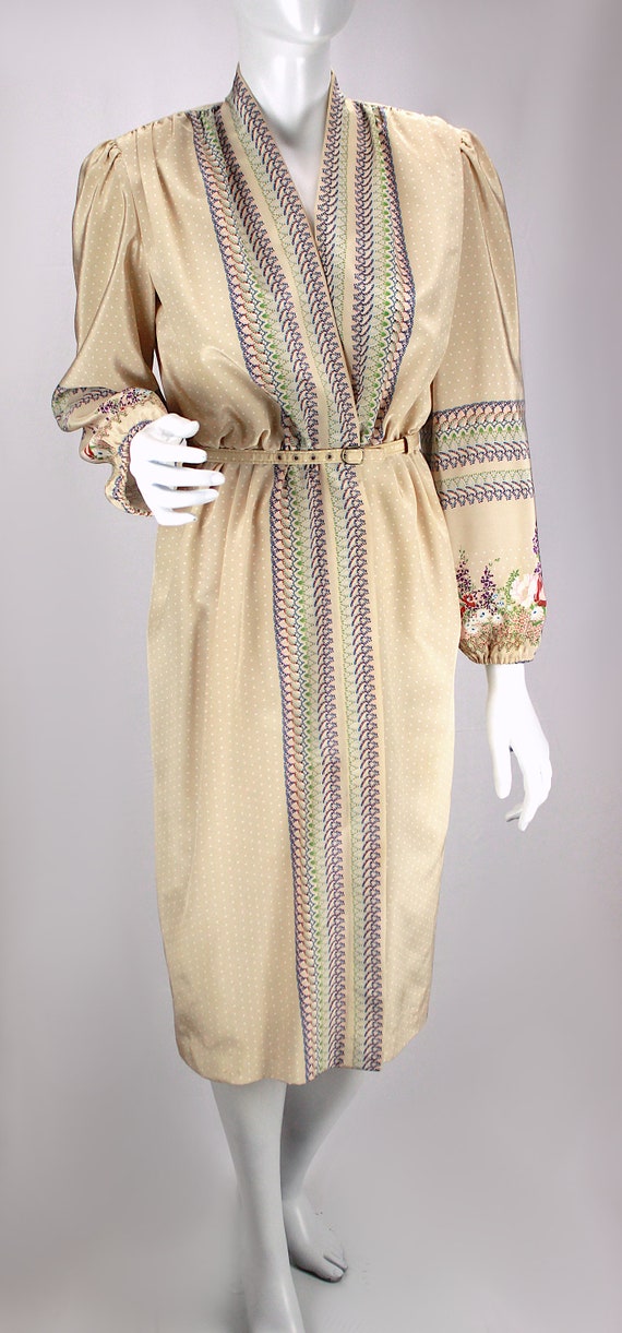 Vintage Wrap Dress Puff Sleeve Floral Polka Dot G… - image 2