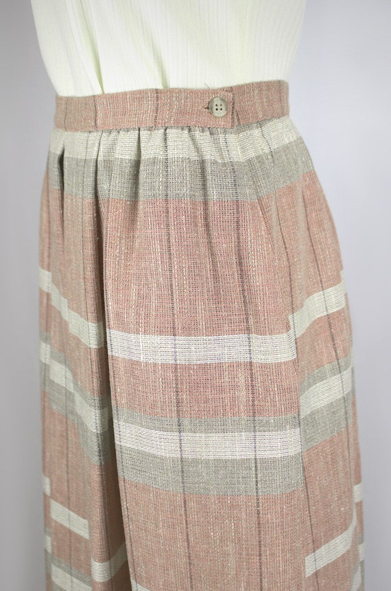 Vintage Pleated Striped Skirt Plaid Pink Grey Bro… - image 5