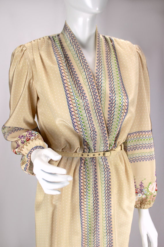 Vintage Wrap Dress Puff Sleeve Floral Polka Dot G… - image 8