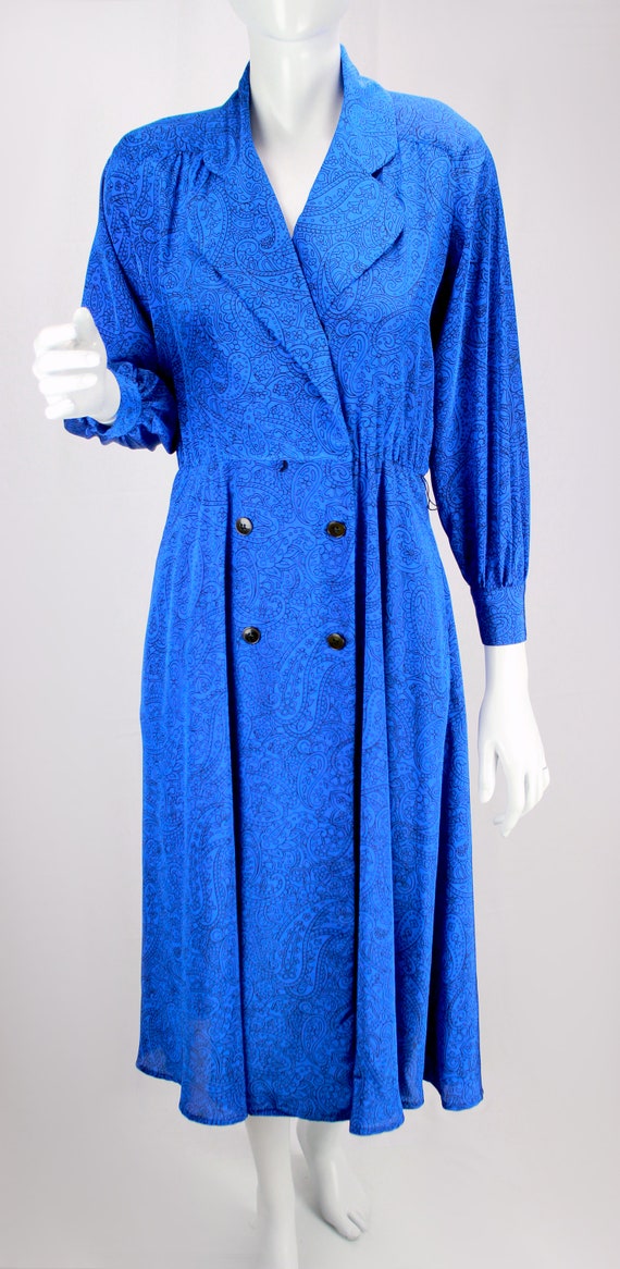 Vintage Dress Midi Secretary Wrap Shirt Dress Blu… - image 6