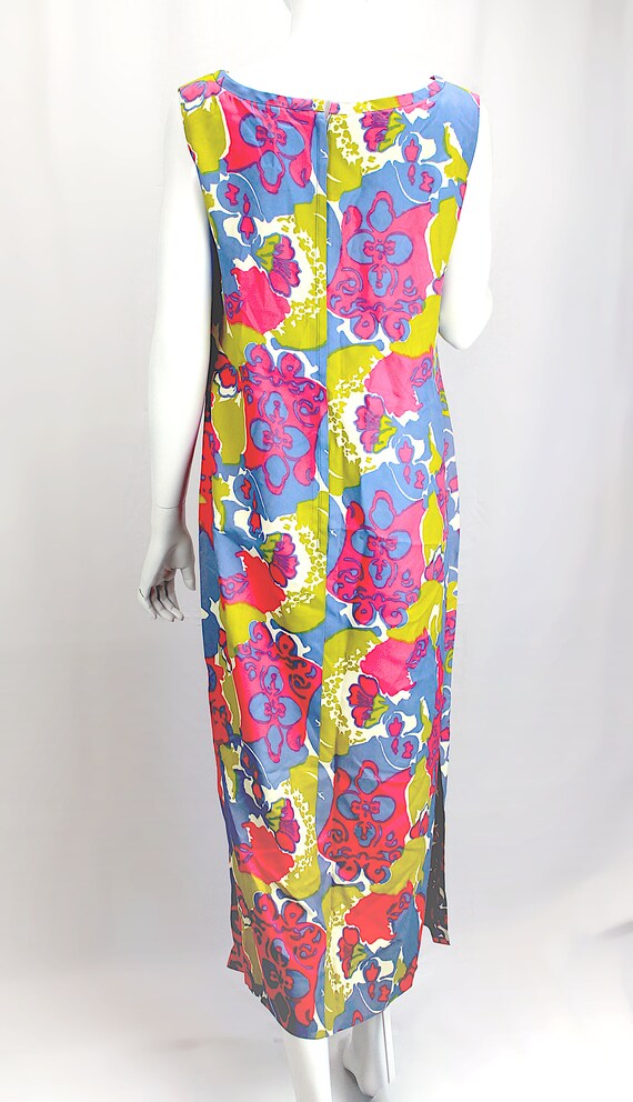 Vintage Hawaiian Dress Long Silk Floral Colorful … - image 5