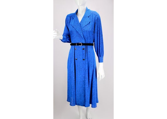 Vintage Dress Midi Secretary Wrap Shirt Dress Blu… - image 1
