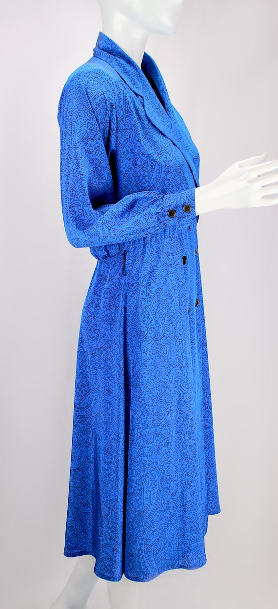 Vintage Dress Midi Secretary Wrap Shirt Dress Blu… - image 3