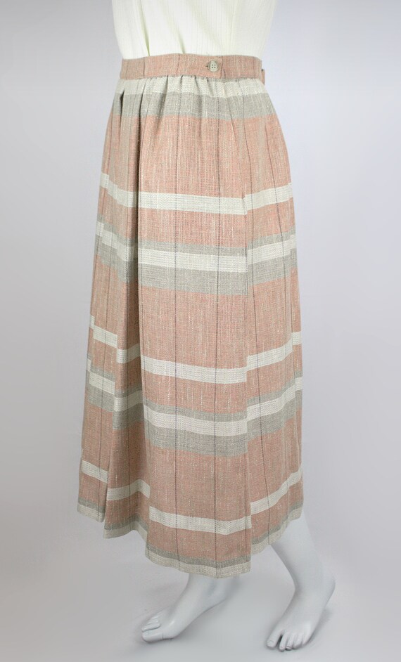 Vintage Pleated Striped Skirt Plaid Pink Grey Bro… - image 2