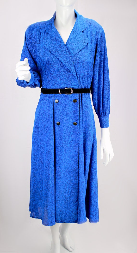 Vintage Dress Midi Secretary Wrap Shirt Dress Blu… - image 2