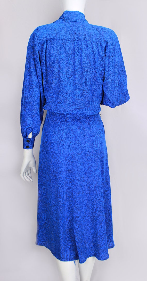 Vintage Dress Midi Secretary Wrap Shirt Dress Blu… - image 5