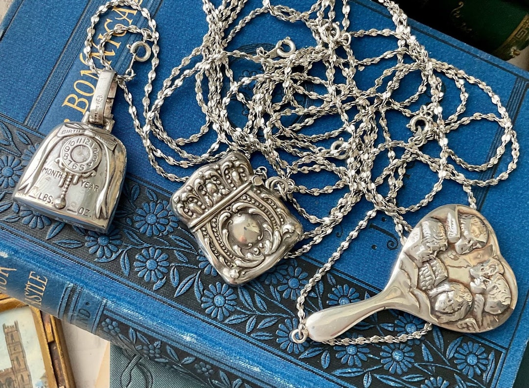 Noemie Necklace Antique Marked Sterling Silver Baby Rattle Matchbox