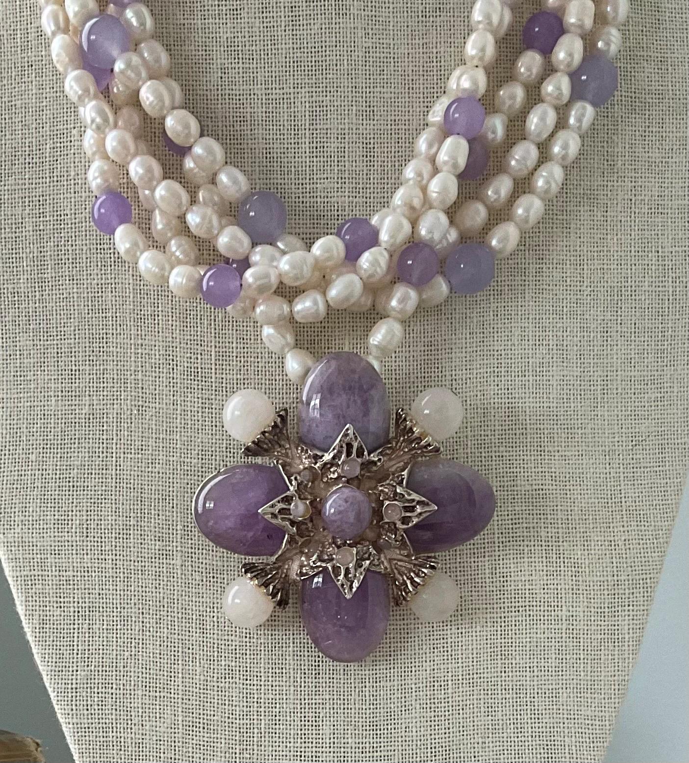 Vintage St. John Pearl Amethyst Necklace – Convertible  display picture 3