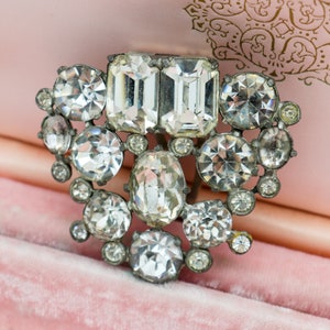 Merry - Vintage Signed EISENBERG Original Silver Dress Clip Bright Clear Set Rhinestone Brooch Retro Mid-Century Costume Jewelry Mid-Century