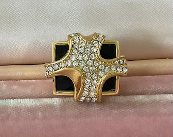 Ring 12- new Alanti 18kt gold plated crystal black square cocktail ring size 8