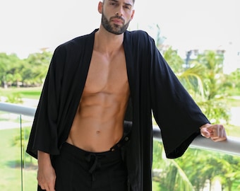 Kimono bambusowe, męskie kimono w stylu orientalnym, długi organiczny szlafrok w stylu kimona, miękkie kimono, autentyczne kimono, zrównoważone kimono bambusowe