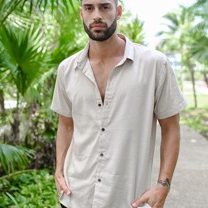 Handmade Short Sleeve Bamboo Casual Shirt for Men Eco-Friendly Coconut Buttoned Shirt Sustainable Men's Organic Clothing image 8