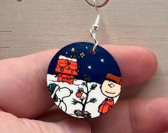 Peanut Inspired Earrings: Charlie Brown Christmas Tree Sterling Silver Hooks
