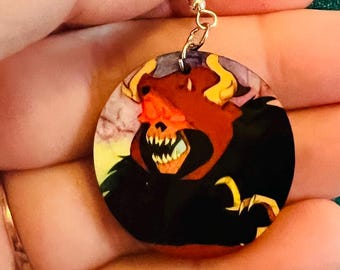 Rare character: Black Cauldron  Horned King Silver Earrings