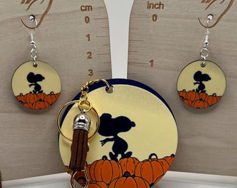 Peanut Inspired Earrings: Snoopy Pumpkin Walk Sterling Silver Hook Plus Bag Charm option