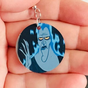 Rare Character: Hades with Blue Fire hair Sterling Silver Earrings