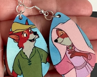 Robin Hood and Maid Marian Fox Earrings: Hypoallergenic Disney-Inspired Teardrop Jewelry