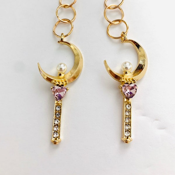 Sailor Moon gemstone | Moon Jewelry | Moon Earrings | Artistic Earrings | Work Earrings | Daily Earrings | Gold Moon | Pearl & Gemstone