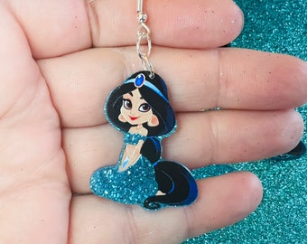 Disney Princess Jasmine Earrings | Acrylic Earrings | Glitter Earrings | Handmade | Earrings | Hypoallergenic | Aladdin Princess Earrings |