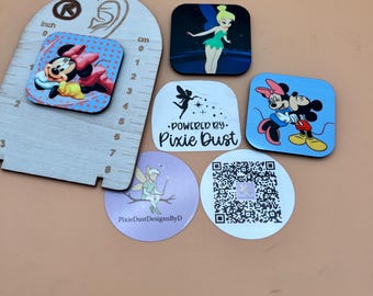 Square Magnet Set of Three (3): Tinkerbell on Mirror, plus Mickey and Minnie Mouse
