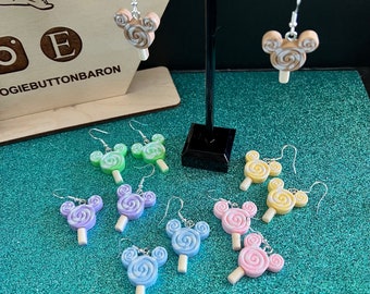 Multicolor Mickey Mouse Lollipop Swirl Earrings | Earrings |Cosplay Jewelry | Bound Jewelry | Work Jewelry | Silver Jewelry | Mickey Mouse