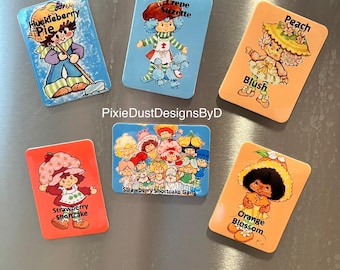 Square Magnets Set of Six (6): 1980 Strawberry Shortcake Gang