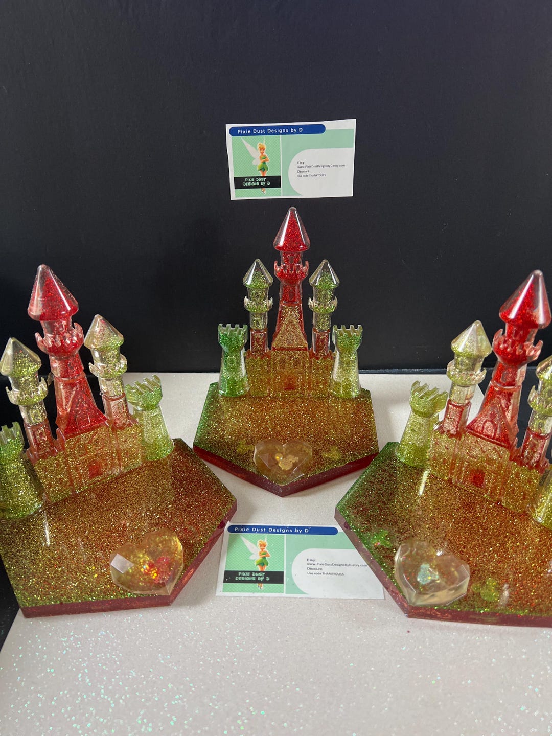 Disney Castle Resin Art: Limited Edition 7.5x5.5 Red and Green Glitter ...