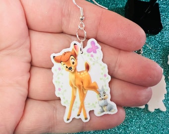 Disney Springtime Bambi & Thumper Earrings | Acrylic Earrings | Glitter Earrings | Handmade | Hypoallergenic | Bambi Deer Earrings |