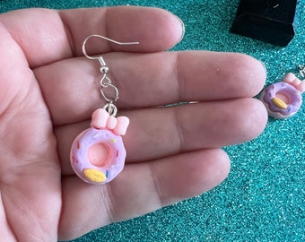 Daisy Duck Donut Hat Earrings | Daisy Duck Pink and Purple Donut | Cosplay Jewelry | Bound Jewelry | Work Jewelry | Disney Jewelry | Disney