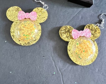 Yellow & Pink Mickey Shaker with Holo Glitter Stars | Cosplay Jewelry | Bound Jewelry | Work Jewelry | Disney Bound | Disney Jewelry