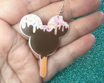 Disney Ice Cream Bar Earrings | Acrylic Earrings | Glitter Earrings | Handmade | Hypoallergenic | Melting Pink Ice Cream Bar Earrings |