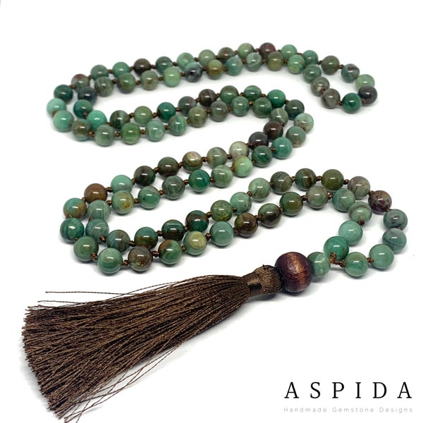 Real Jade Gemstone Mala Healing Necklace, Hand Knotted 108 Mala Beads, 108 Mala Beads, Mala Tassel Necklace, Japa Mala, Meditation Mala