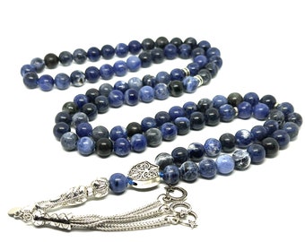 Real Sodalite Gemstone, Islamic Prayer 99 Beads, Tasbih, Tesbih, Misbaha, Tasbeeh, Sibha, Rosary, Tasbih 99, Tasbih Personalized 8 mm, Premi