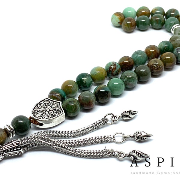 Echter Jade Edelstein, Islamische Gebet 33 Perlen, Tasbih, Tesbih, Misbaha, Tasbeeh, Sibha, Rosenkranz, Tasbih 33, Tasbih personalisiert, Vatertag