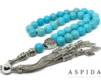 Real Turquoise Gemstone, Islamic Prayer 33 Beads, Tasbih, Tesbih, Misbaha, Tasbeeh, Sibha, Rosary, Tasbih 33, Tasbih Personalized 10mm, Big