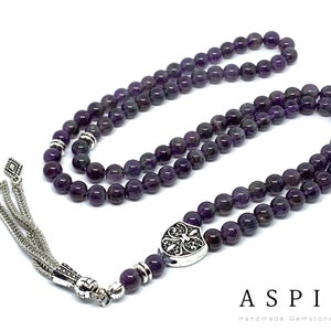 Real Amethyst Gemstone, Islamic Prayer 99 Beads, Tasbih, Tesbih, Misbaha, Tasbeeh, Sibha, Rosary, Tasbih 99, Tasbih Personalized 6mm, Premiu