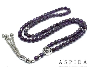 Real Amethyst Gemstone, Islamic Prayer 99 Beads, Tasbih, Tesbih, Misbaha, Tasbeeh, Sibha, Rosary, Tasbih 99, Tasbih Personalized 6mm, Premiu