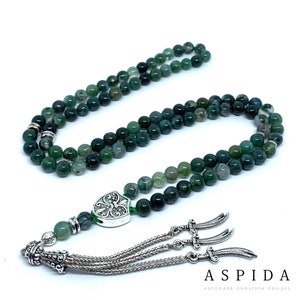 Real Moss Agate Gemstone, Islamic Prayer 99 Beads, Tasbih, Tesbih, Misbaha, Tasbeeh, Sibha, Rosary, Tasbih 99, Tasbih Personalized 6mm