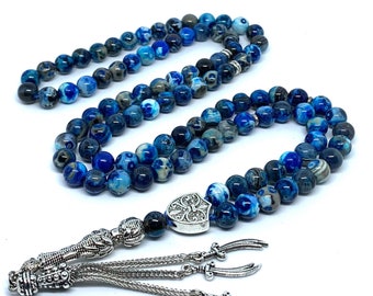 Real Agate Gemstone, Islamic Prayer 99 Beads, Tasbih, Tesbih, Misbaha, Tasbeeh, Sibha, Rosary, Tasbih 99, Tasbih Personalized 8 mm, Premium