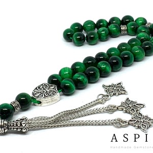 Real Green Tiger Eyes Natural Crystal Gemstone Personalized Tasbih 33, Prayer Beads, Tesbih, Misbaha, Tasbeeh, Sibha, Rosary, Premium Qualit