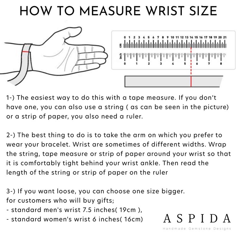 Measure Wrist Size Ruler Real Turquoise Gemstone Crystal Bracelet, Bracelet for Men, Bracelet ...