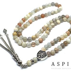 Real Moonstone Gemstone, Islamic Prayer 99 Beads, Tasbih, Tesbih, Misbaha, Tasbeeh, Sibha, Rosary, Tasbih 99, Tasbih Personalized 6mm