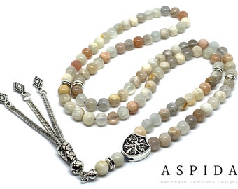 Real Moonstone Gemstone, Islamic Prayer 99 Beads, Tasbih, Tesbih, Misbaha, Tasbeeh, Sibha, Rosary, Tasbih 99, Tasbih Personalized 6mm