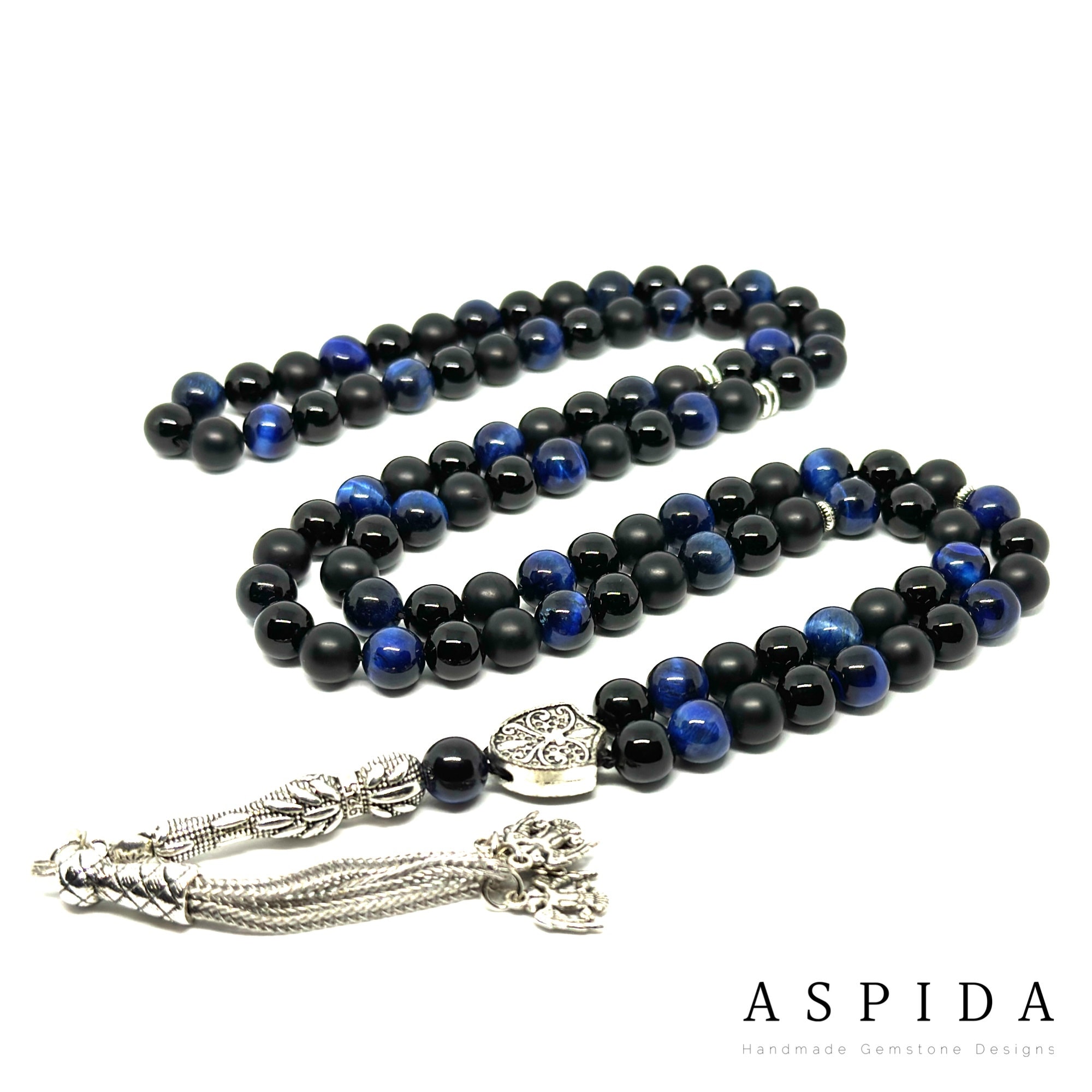 Tiger Eyes, Onyx, Obsidian Gemstone, Islamic Prayer 99 Beads 8mm