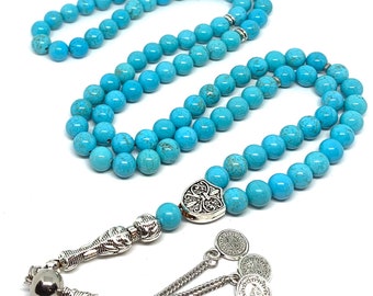 Real Turquoise Gemstone, Islamic Prayer 99 Beads, Tasbih, Tesbih, Misbaha, Tasbeeh, Sibha, Rosary, Tasbih 99, Tasbih Personalized 8 mm, Pre