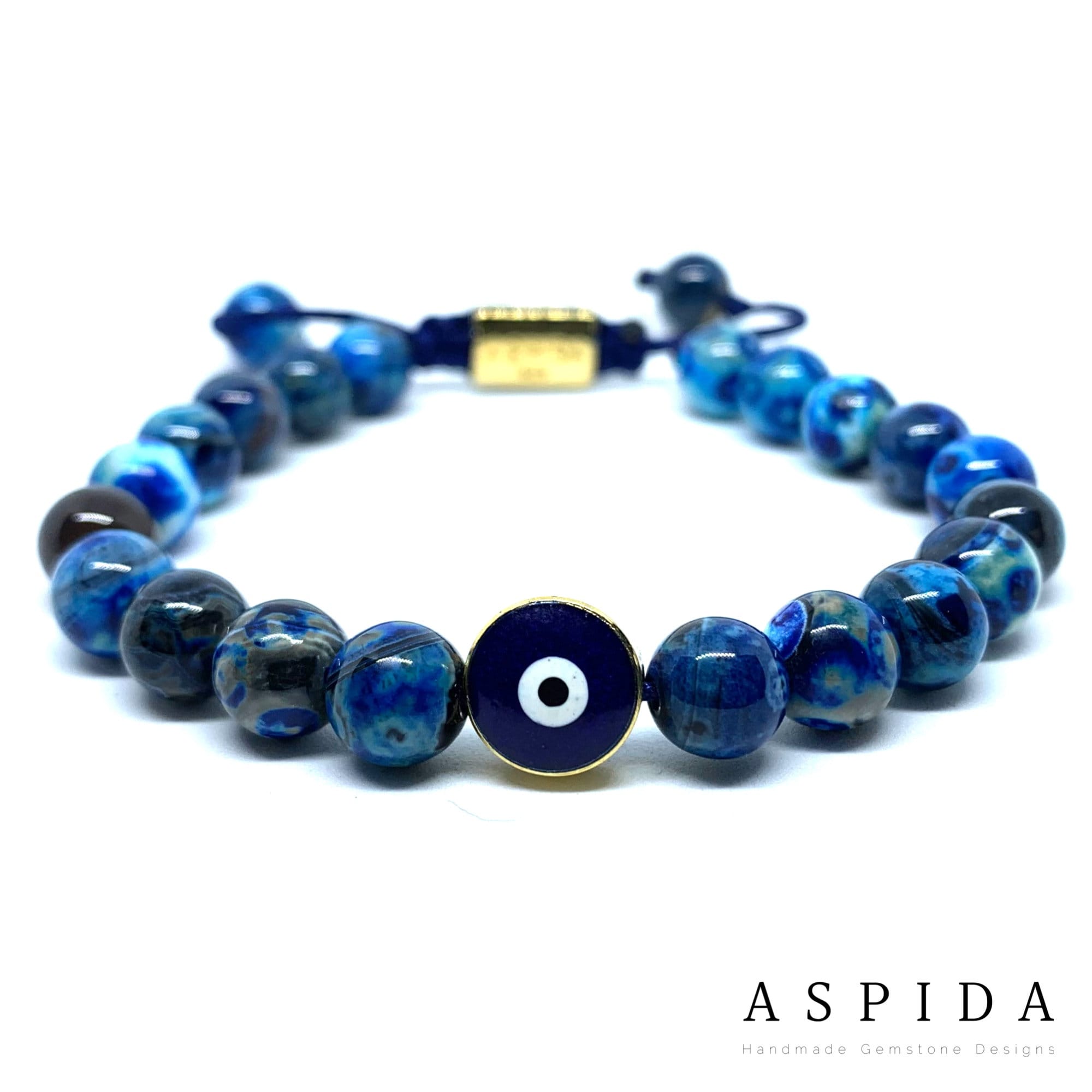 Real Blue Agate Evil Eye Gemstone Crystal Bracelet, Bracelet For Men, Bracelet For Women, Bracelet For Couple, Customize Gıft, Adjustable